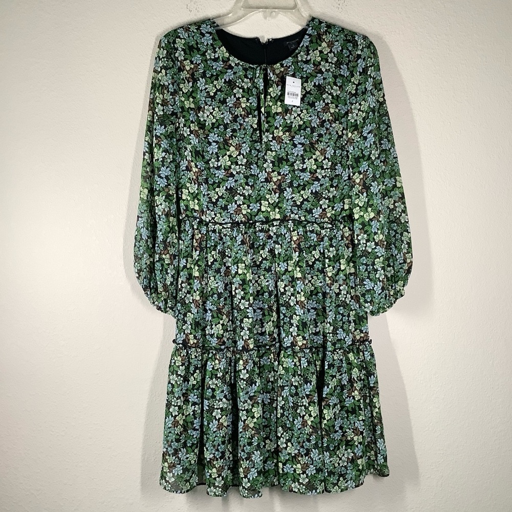 ANN TAYLOR Green Floral Tiered Dress Long Sleeve Midi NEW Ditsy Career Boho 2 - Picture 13 of 13